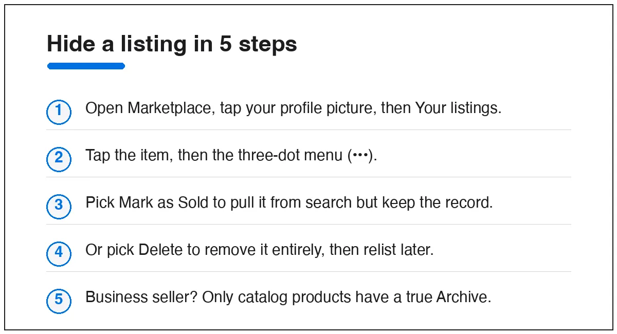 Five steps to hide a Facebook Marketplace listing without deleting it