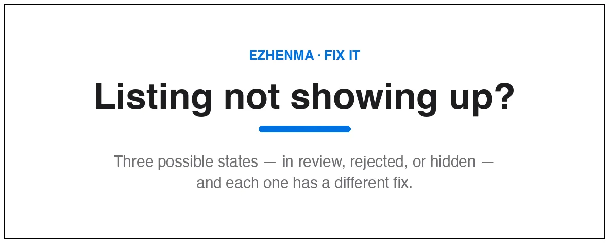 Illustration: Facebook Marketplace listing not showing up — three possible states, each with a different fix