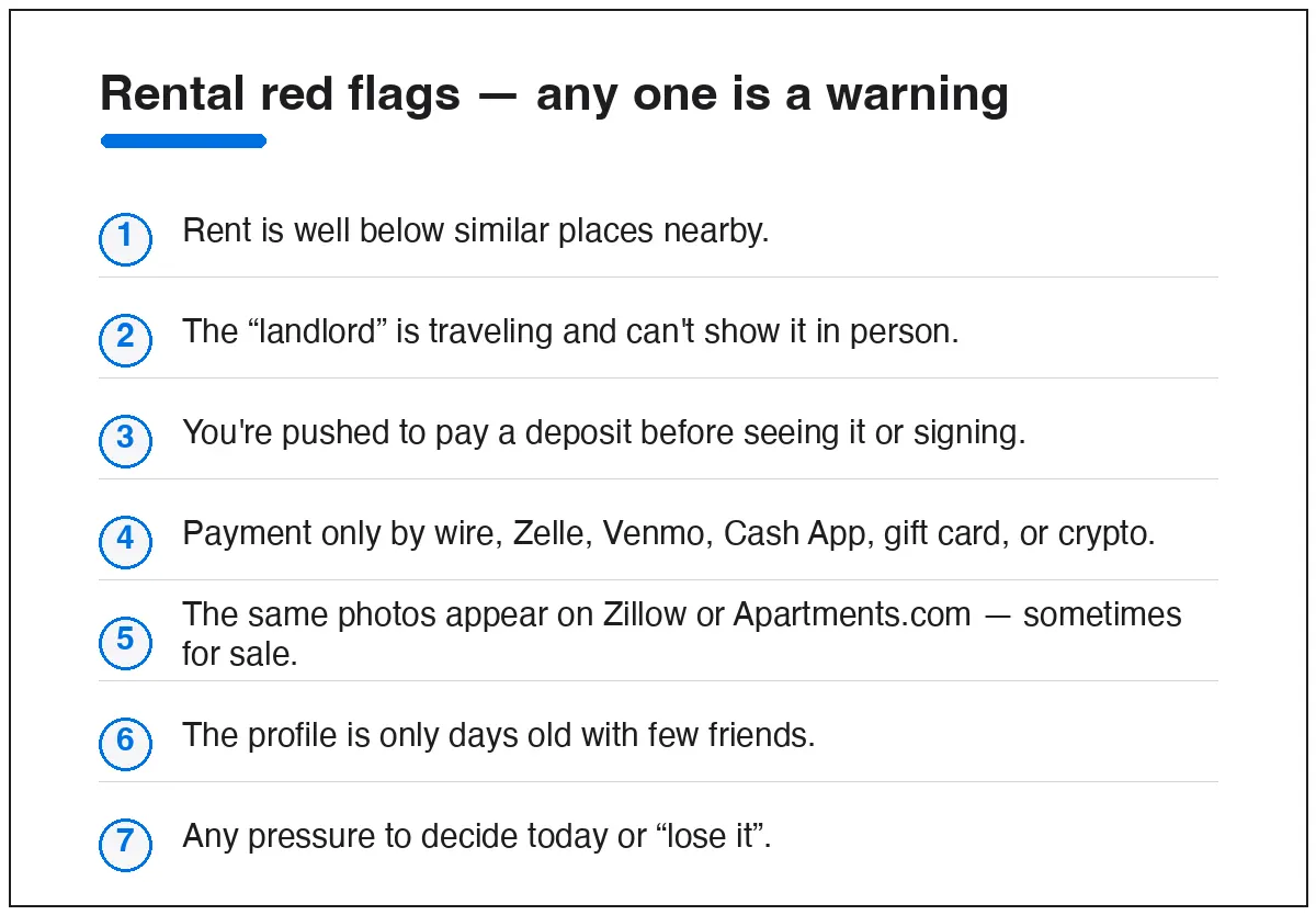 Red flags of a Facebook Marketplace rental scam